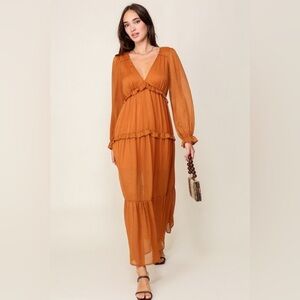 282. Rust Boho Tiered Maxi Dress